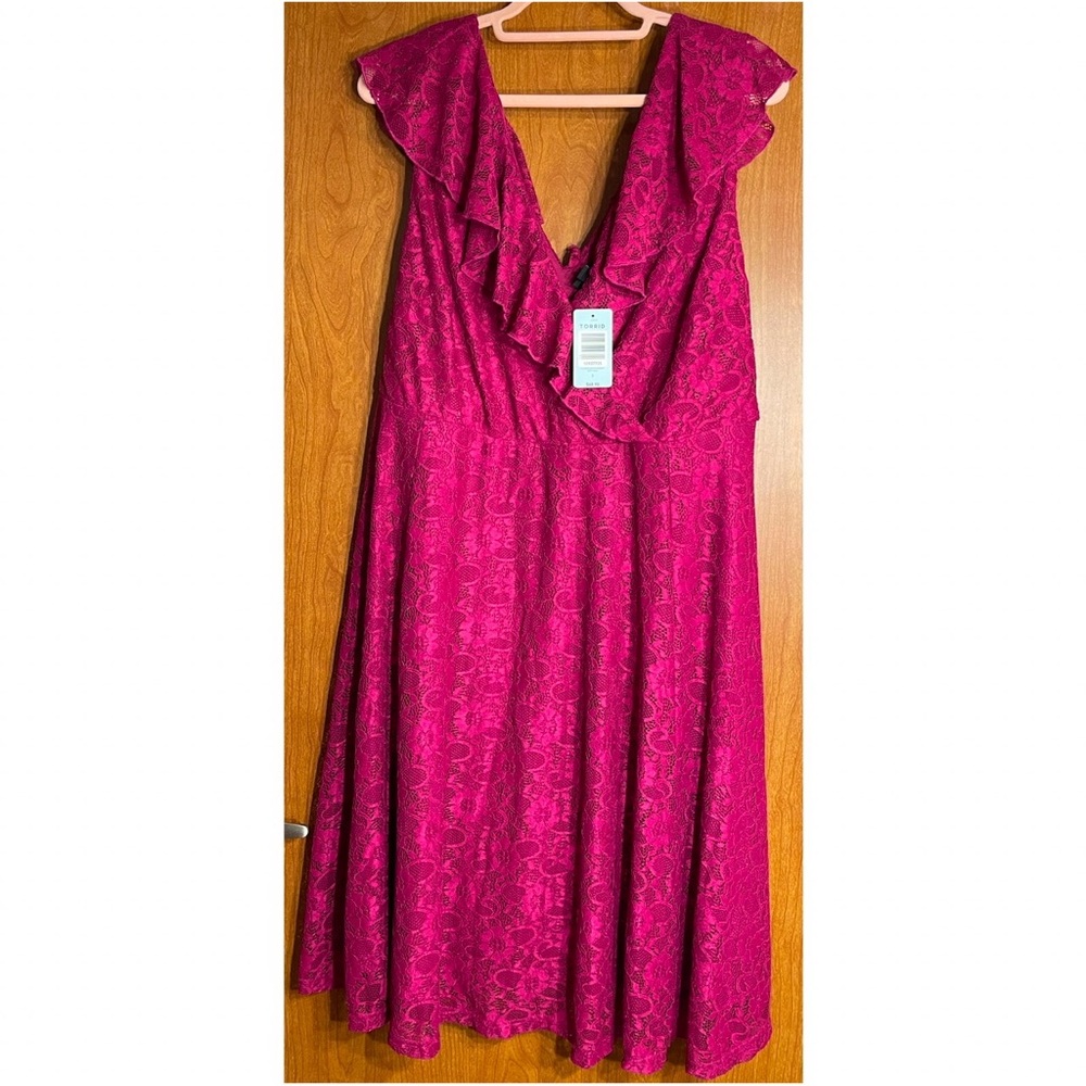 Torrid Skater Ruffled Berry Red Lace Dress NWT SZ 2 (18–20) - Picture 5 of 11